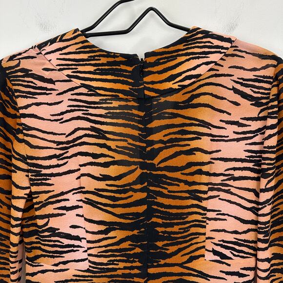 A.L.C. Brinkley Silk Mini Dress Animal Print V Neck A Line Long Sleeve Boho US 0 - Picture 9 of 13